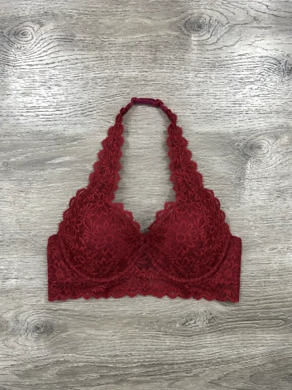 Victoria's Secret PINK Lightly Lined Lace Halter Bralette (Maroon)